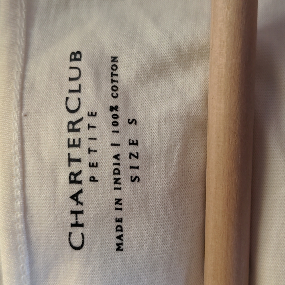 Charter Club long sleeve cream sequinned small cotton jersey top small p… - Picture 3 of 8